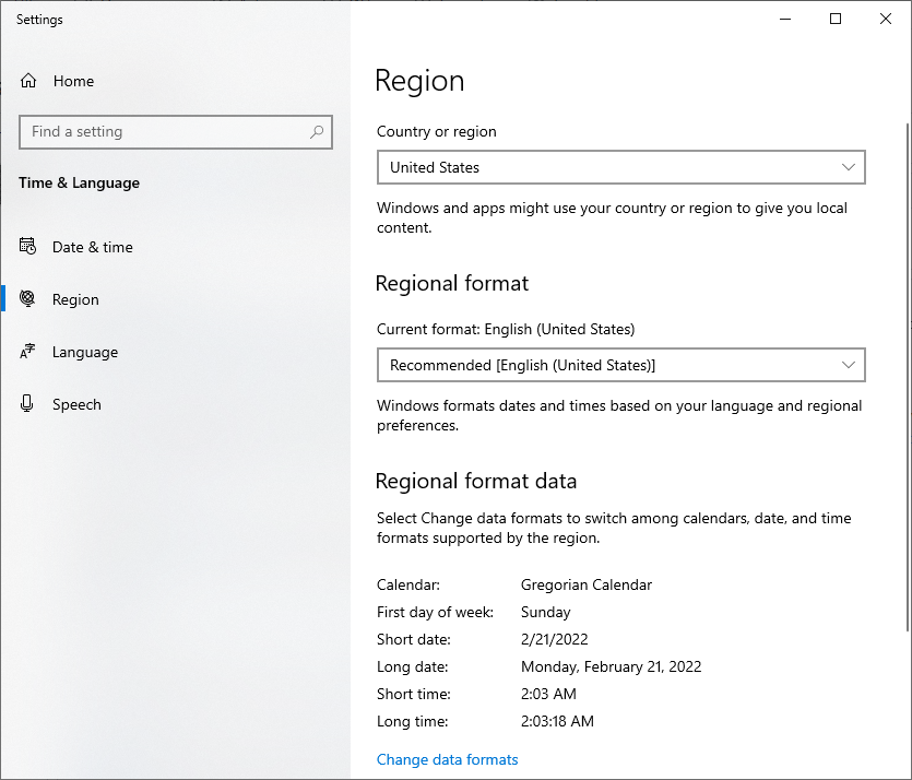 Windows 10 with en-US region settings